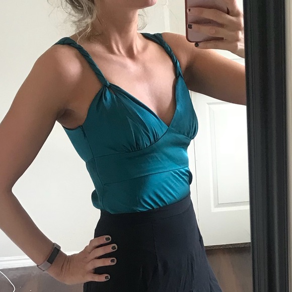 Trina Turk teal silk twisty strap top - Picture 3 of 8